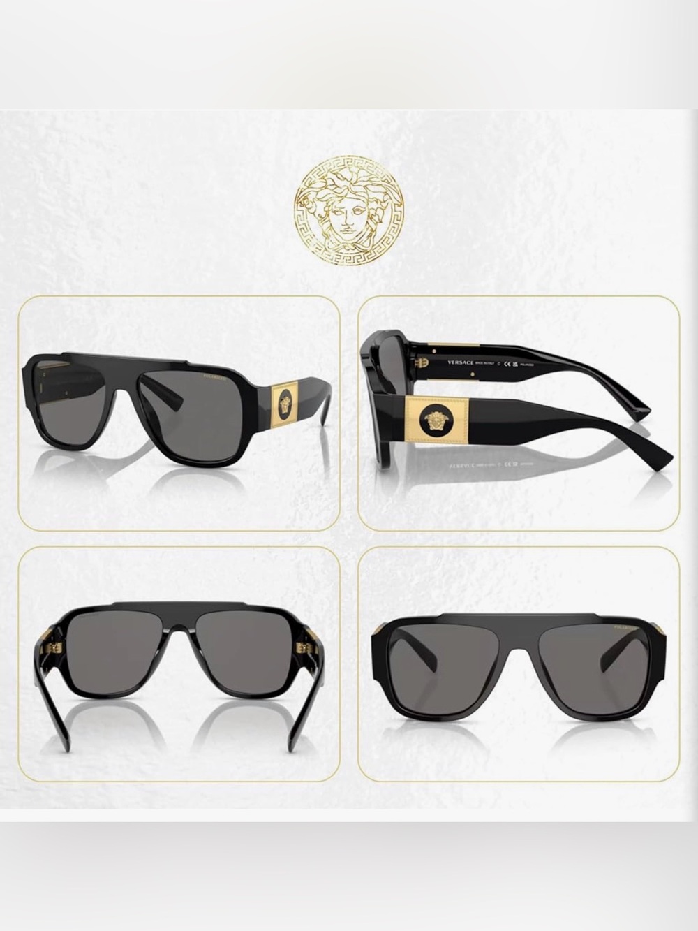 Versace Black Sunglasses with Gold Medusa Plaque